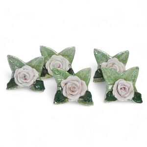 Elfinware Place Card Holders Ceramic Light Pink Rose Germany Set of 5 Vintage